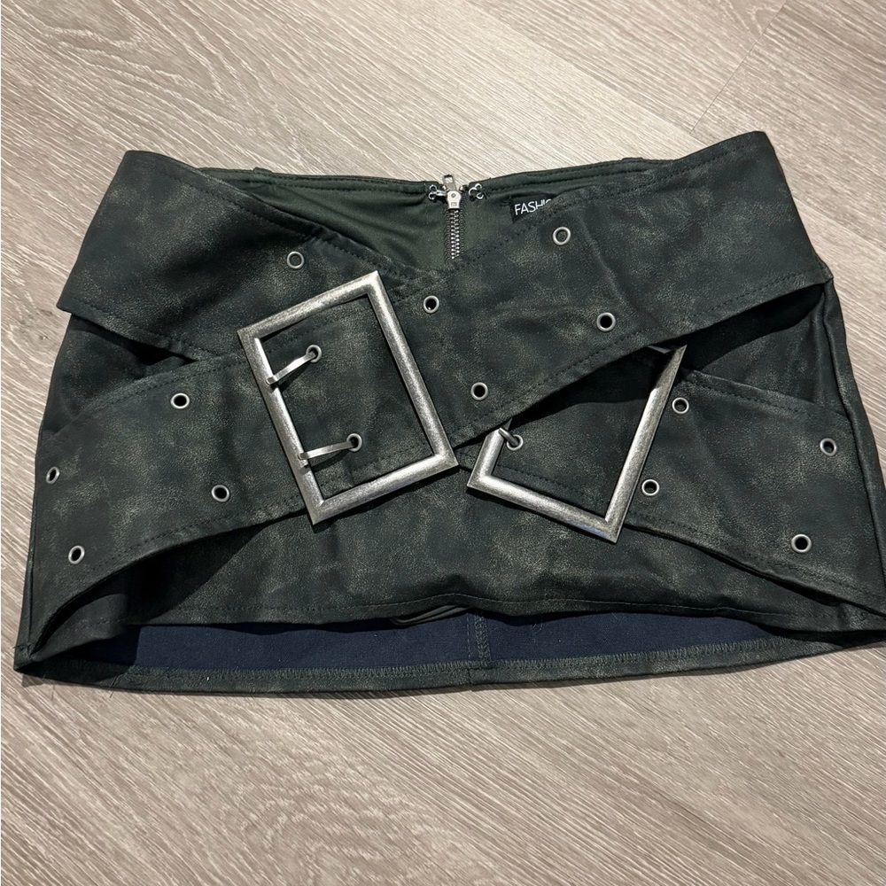 Fashion Nova Black Mini Skirt with Silver Buckles
